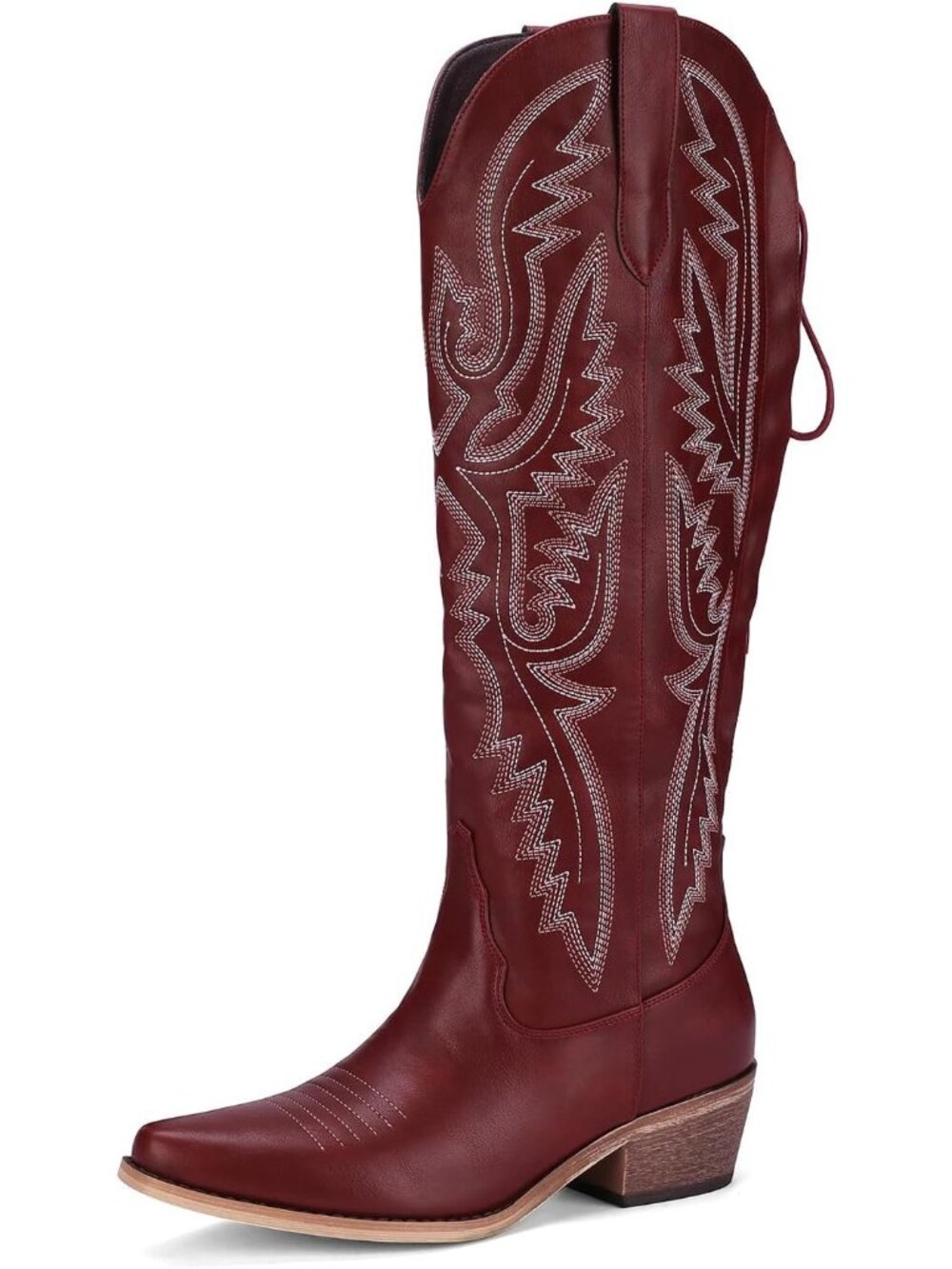 Women's Burgundy Chunky Low Heel Side Zipper Comfortable Western Ankle Boots